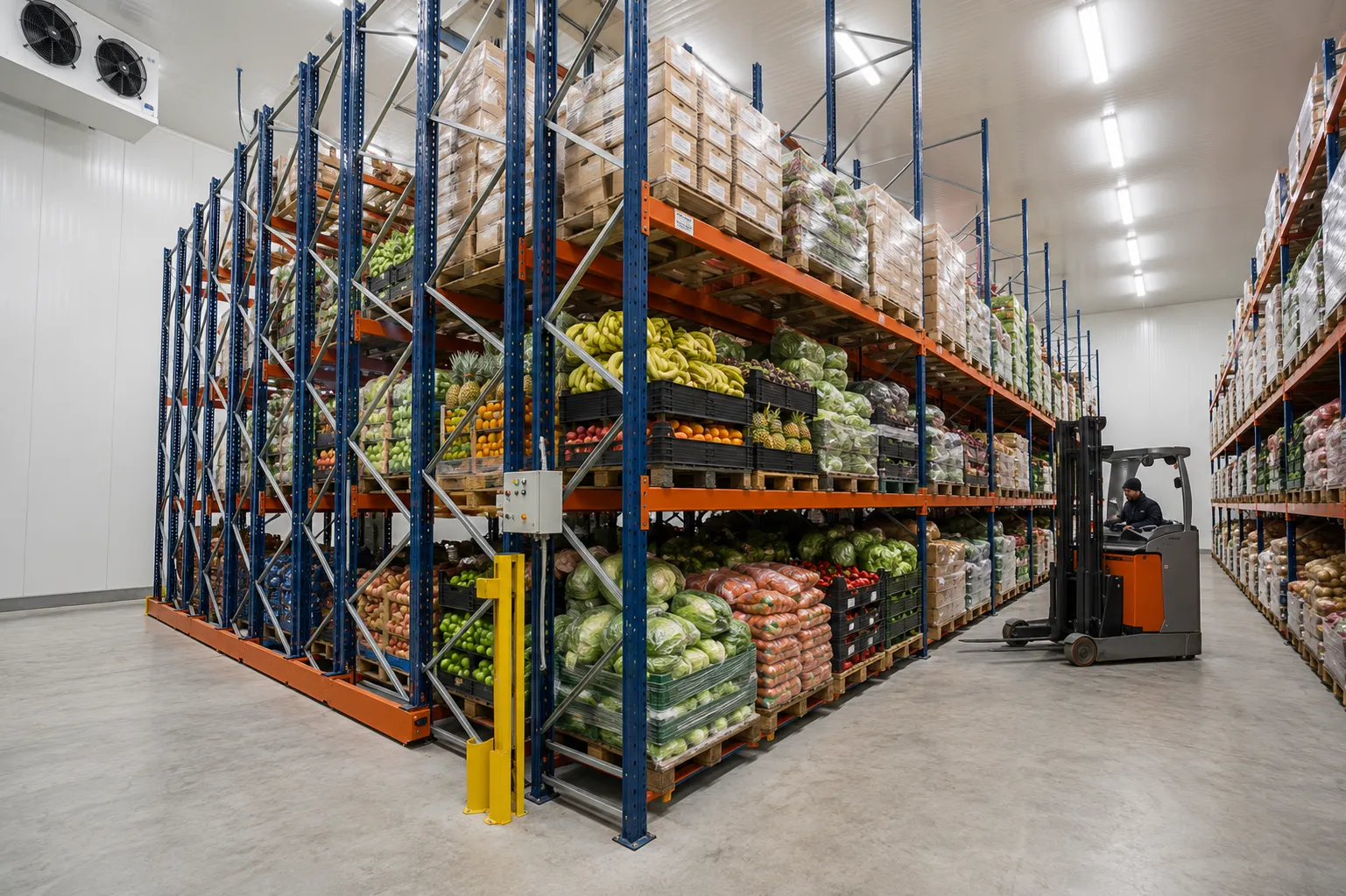 Armazém frigorífico com estruturas para produtos congelados