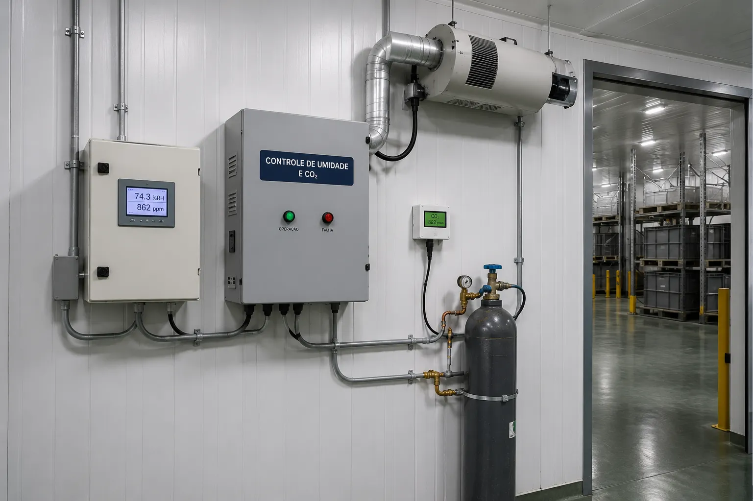 Armazém frigorífico com controle de umidade e CO2